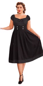 50ér kjole/swingkjole - Dolly - klassisk sort kjole med polka prikker👠